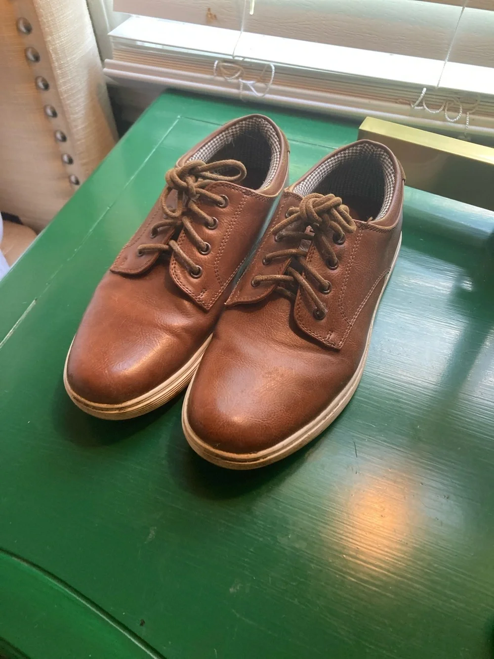 John Ashford Brown Leather-Look Lace-Up Kids Dress Shoes